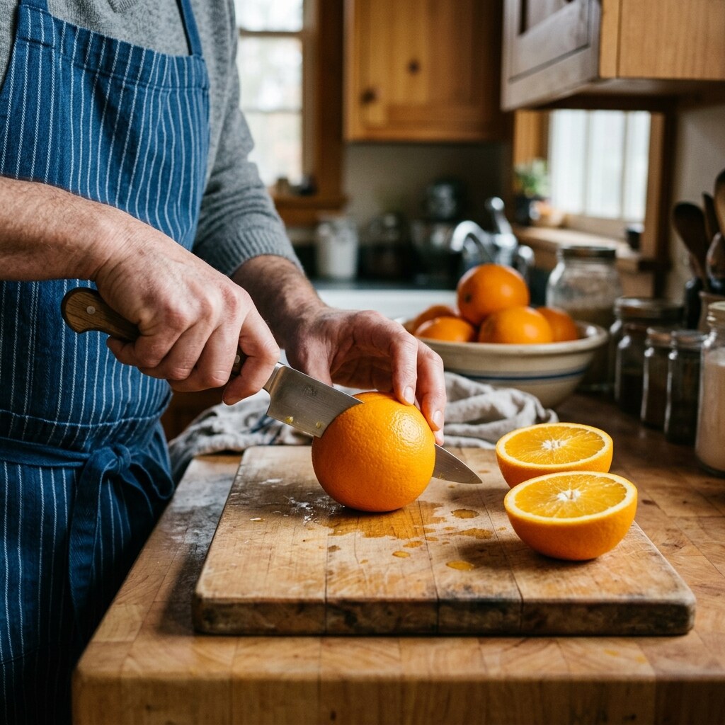 Generated image of an orange being cut in half