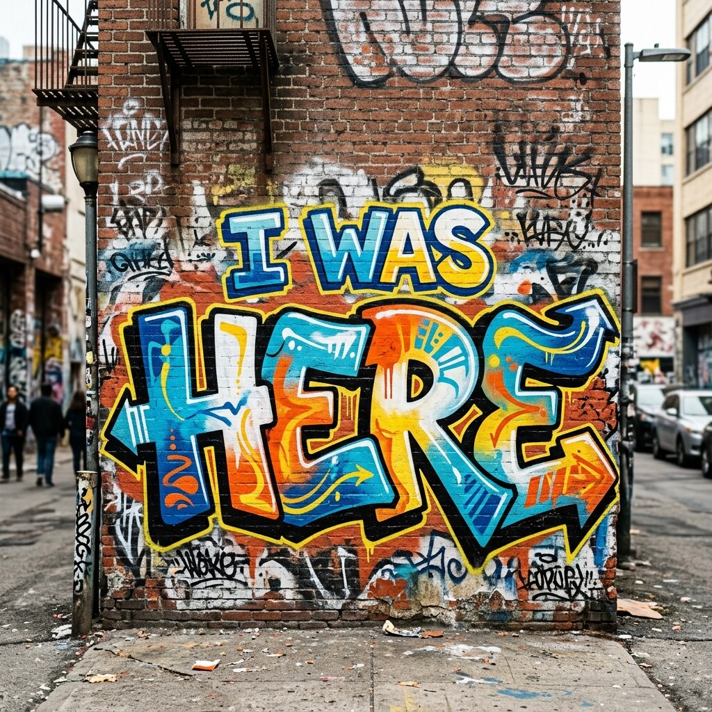 Generated image of graffiti that says I was here