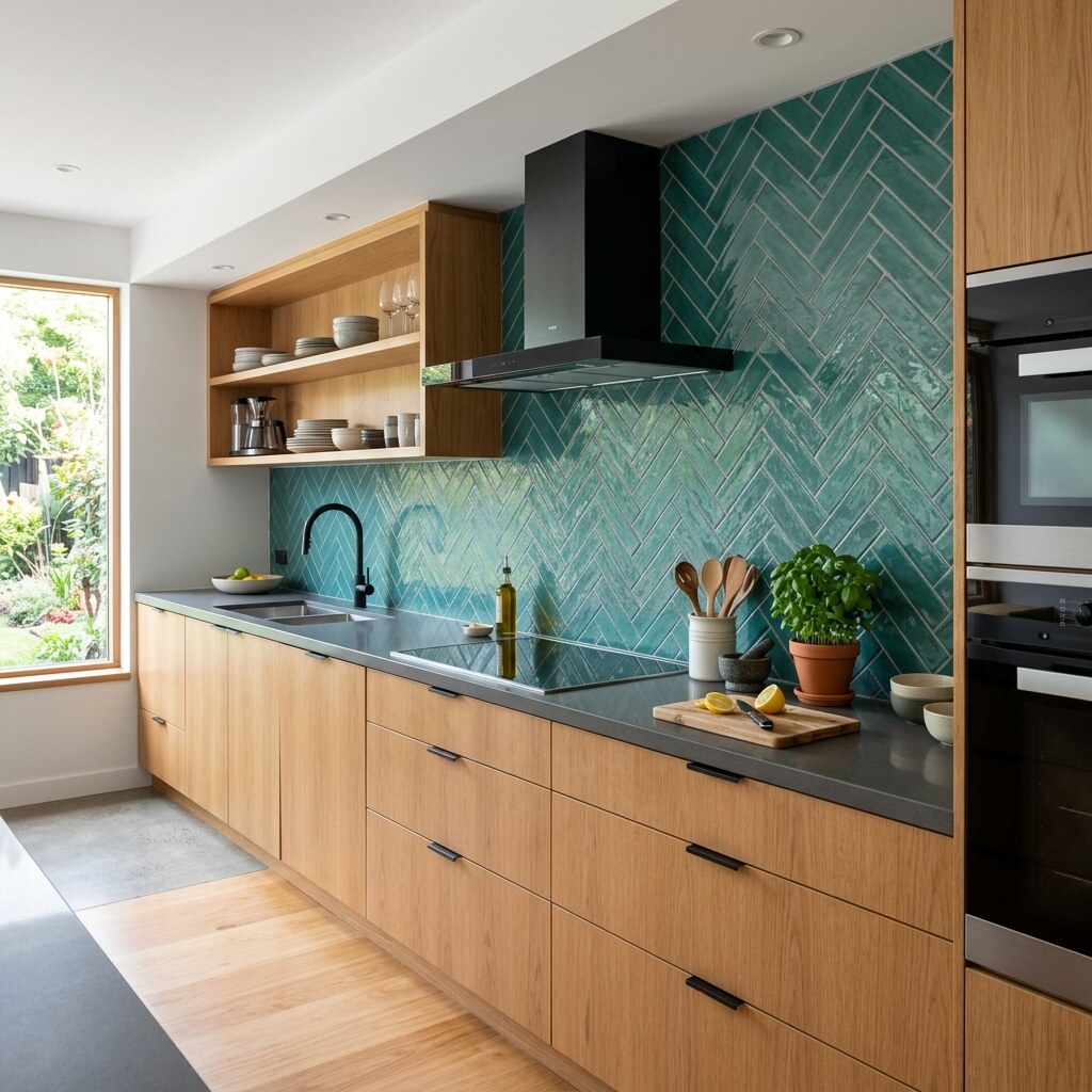 Generated image of a kitchen with herringbone tiles