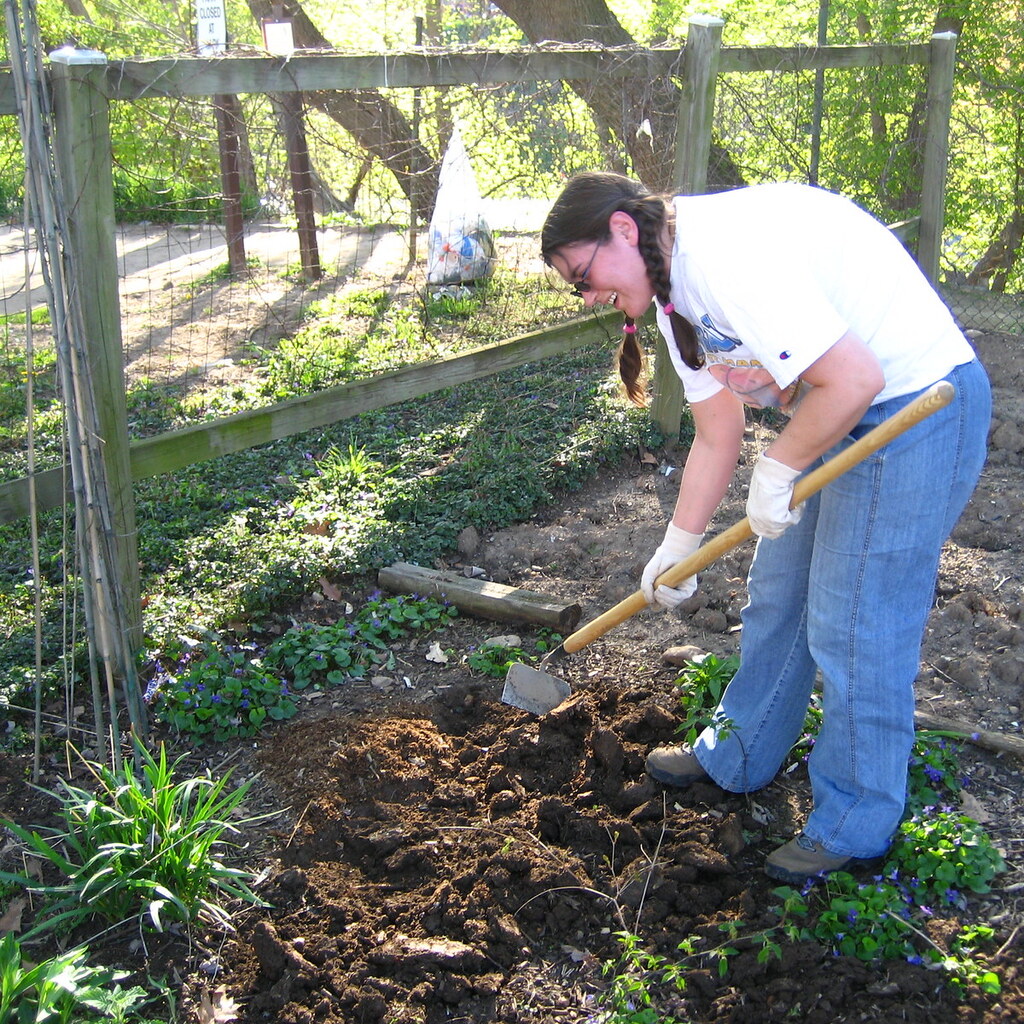 Photo of a woman hoeing