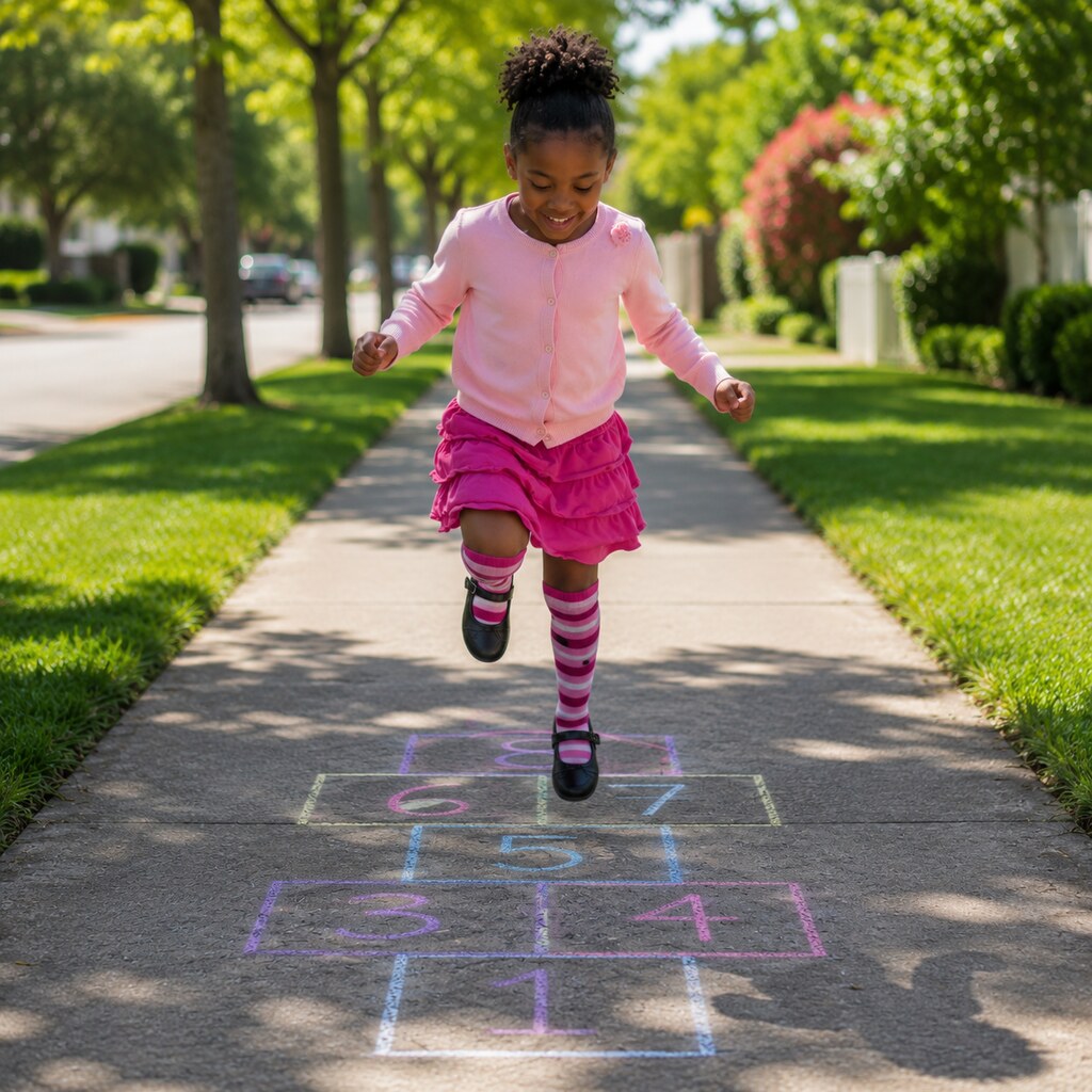 Generated image of a child hopping