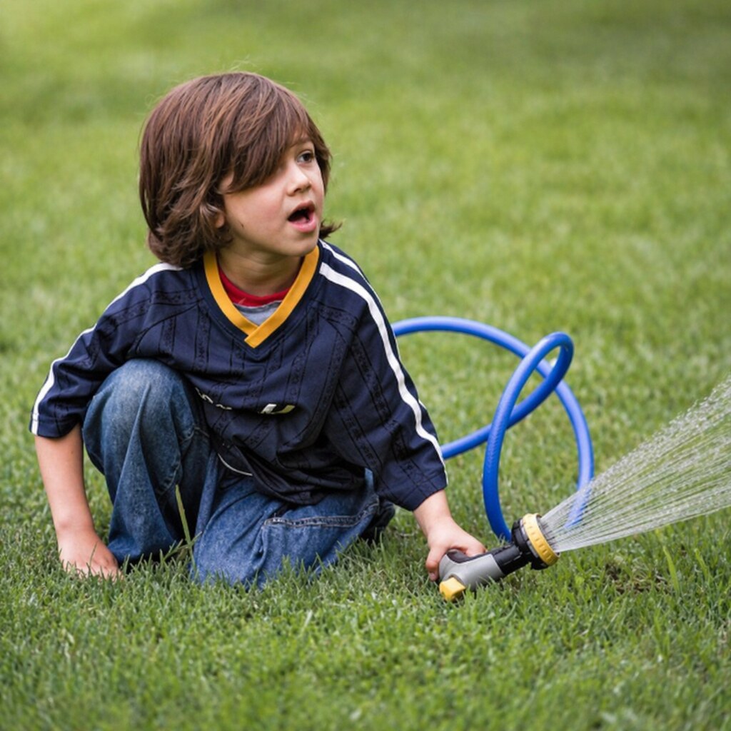 Photo of a boy holding a hose