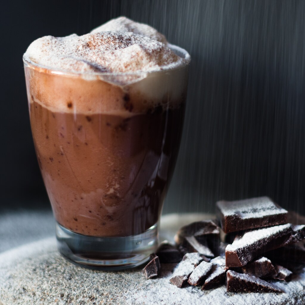 Photo of a glass of hot chocolate.