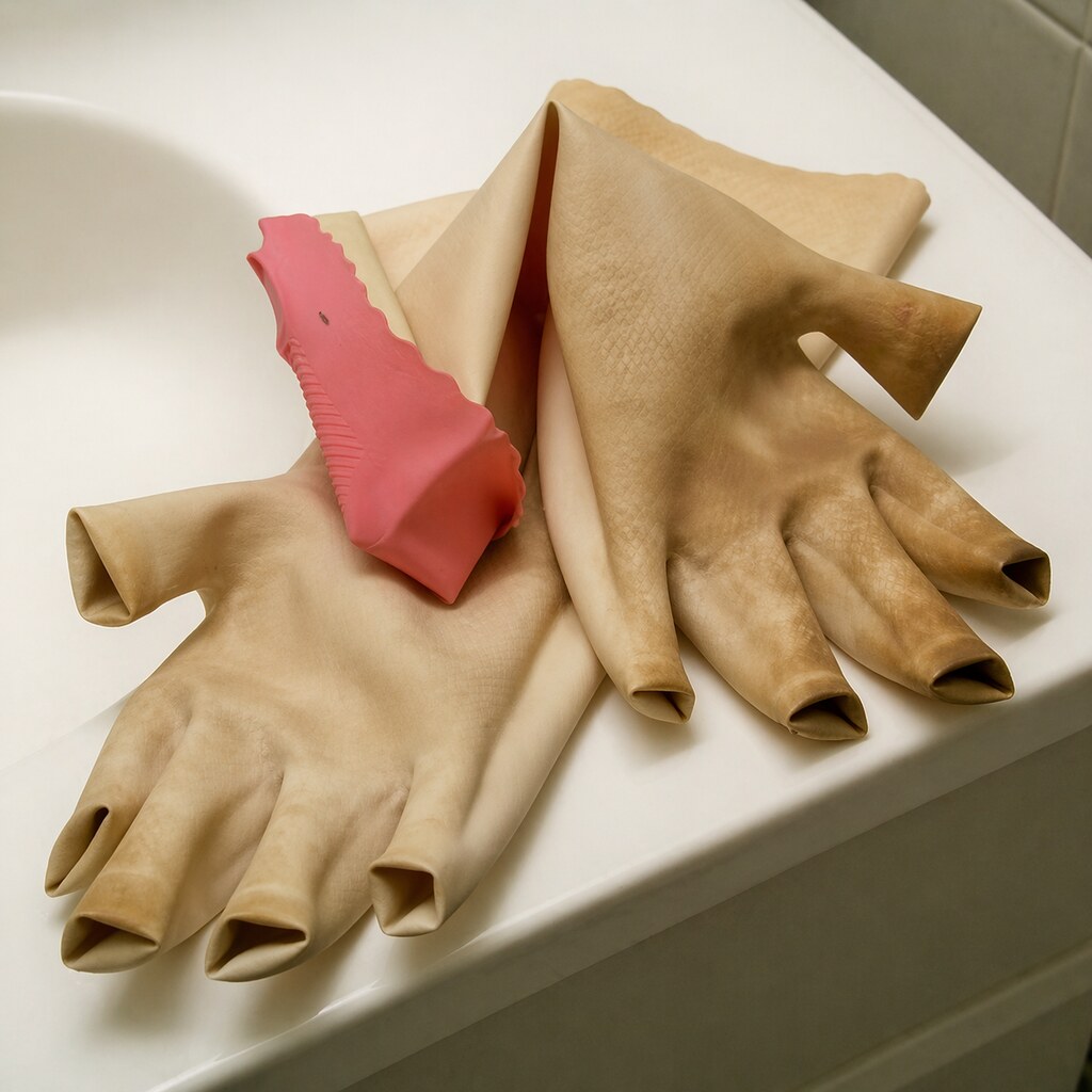 Photo of inside out rubber gloves