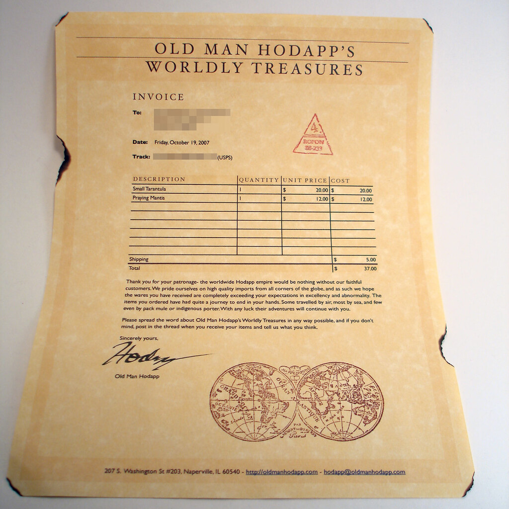 Photo of an invoice