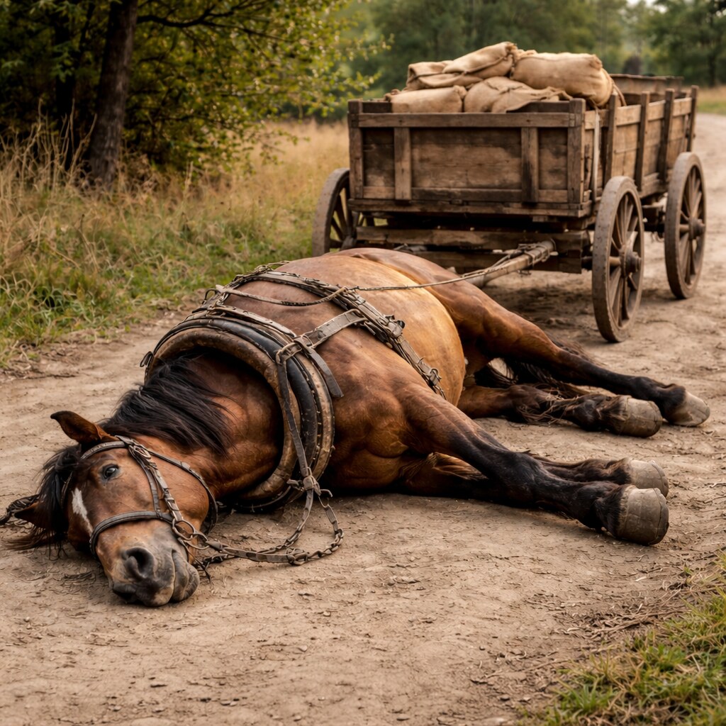 Generated image of an exhausted horse