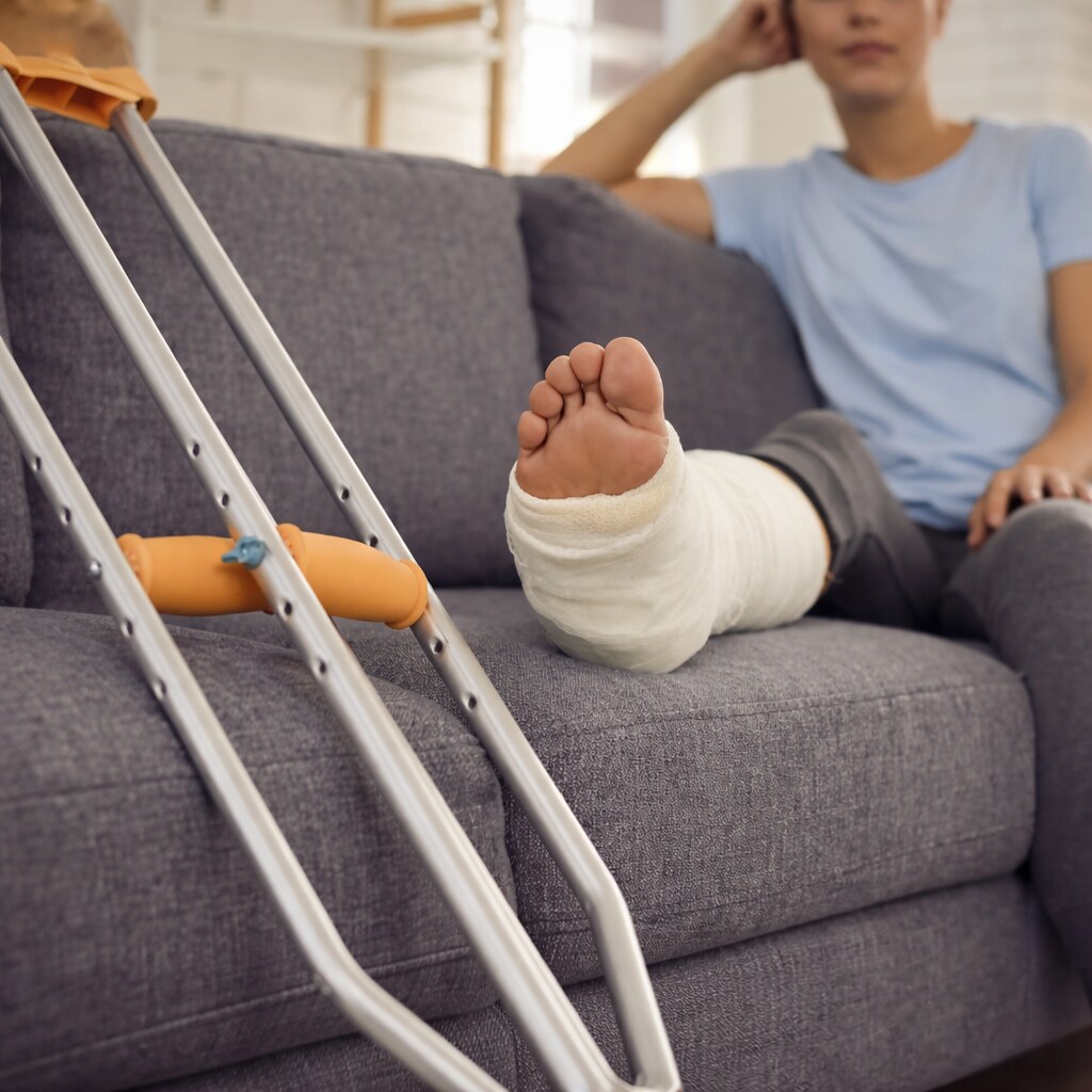 Altered image of a person with a broken leg