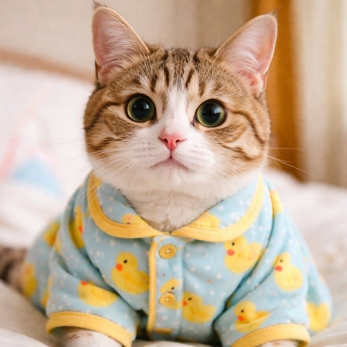 Generated image of a cat wearing pajamas