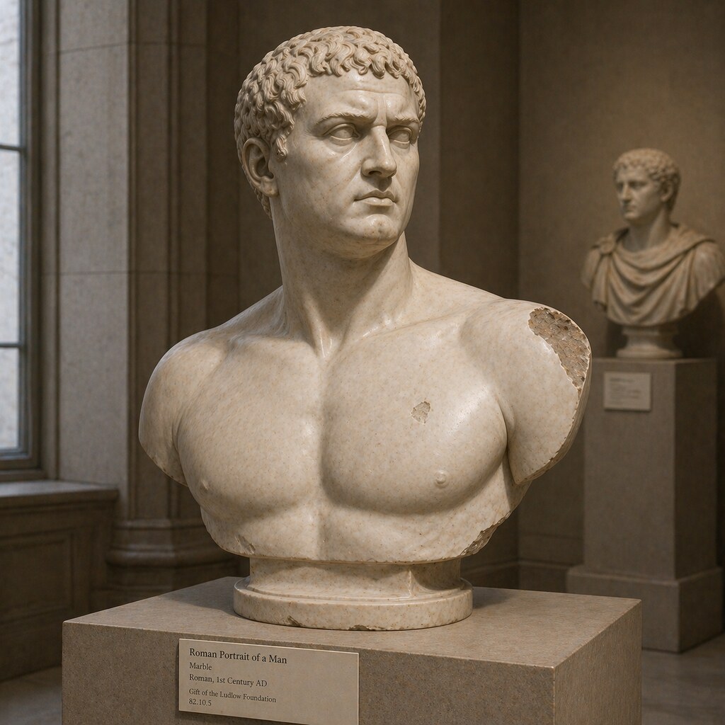 Generated image of a statue with a chip on its shoulder