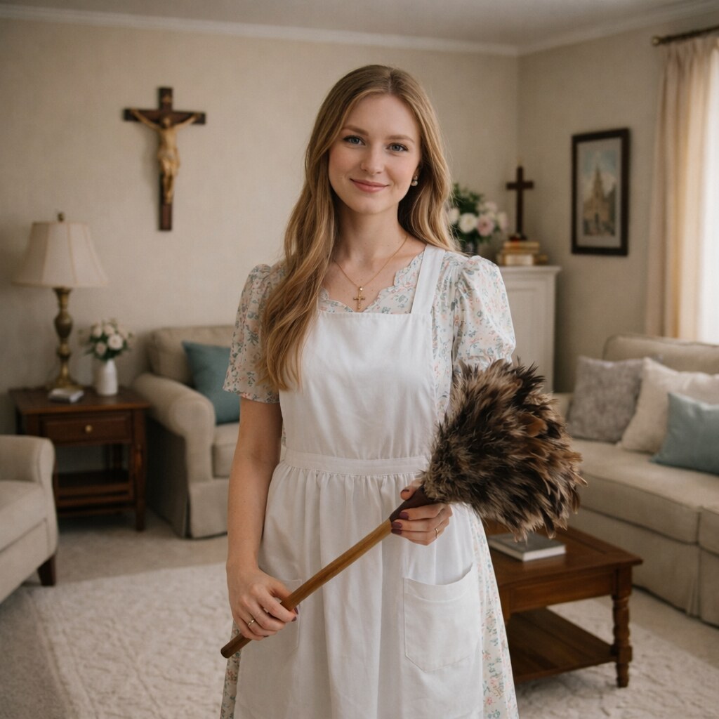 Generated image of a Christian woman in a clean house