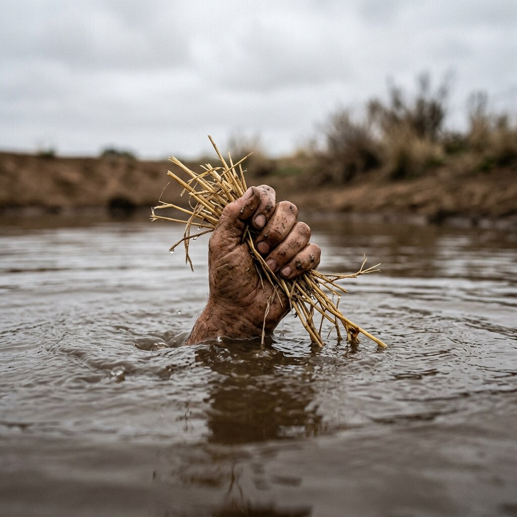Generated image of a hand clutching at straw