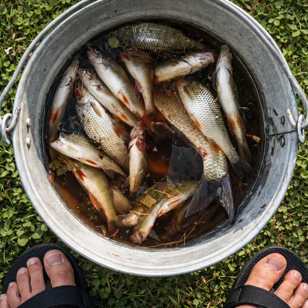 Altered image of a bucket of fish