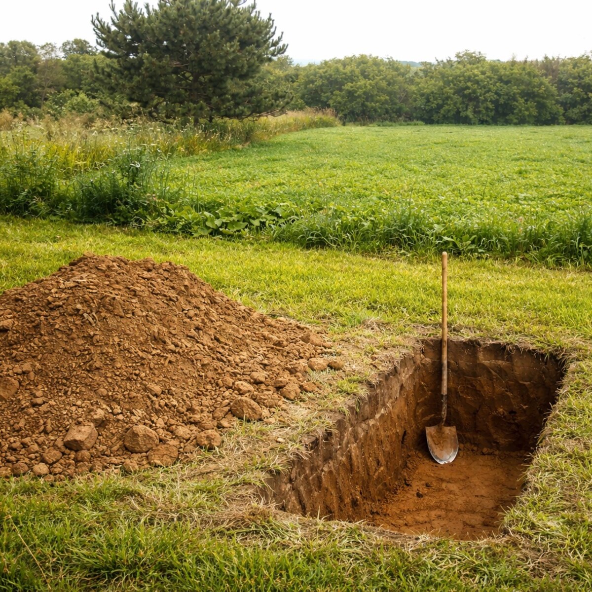 Altered image of a half dug grave