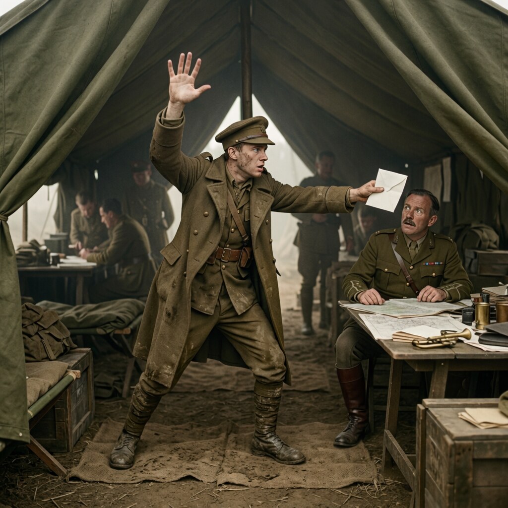 Generated image of a soldier delivering a message