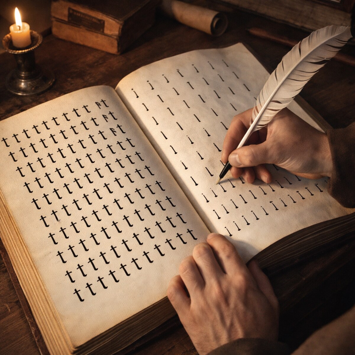 Generated image of a scribe dotting i's and crossing t's