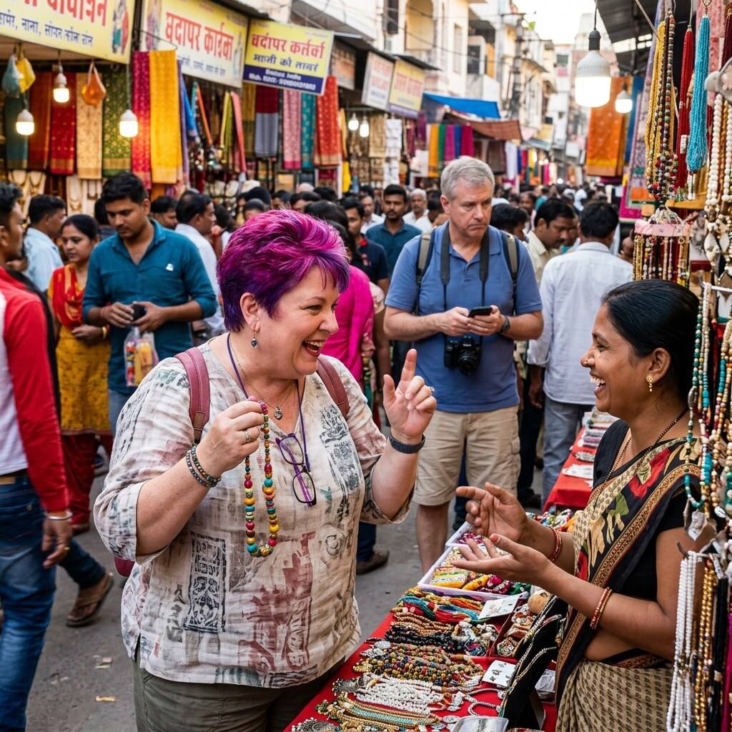 Generated image of a woman driving a hard bargain at the markets