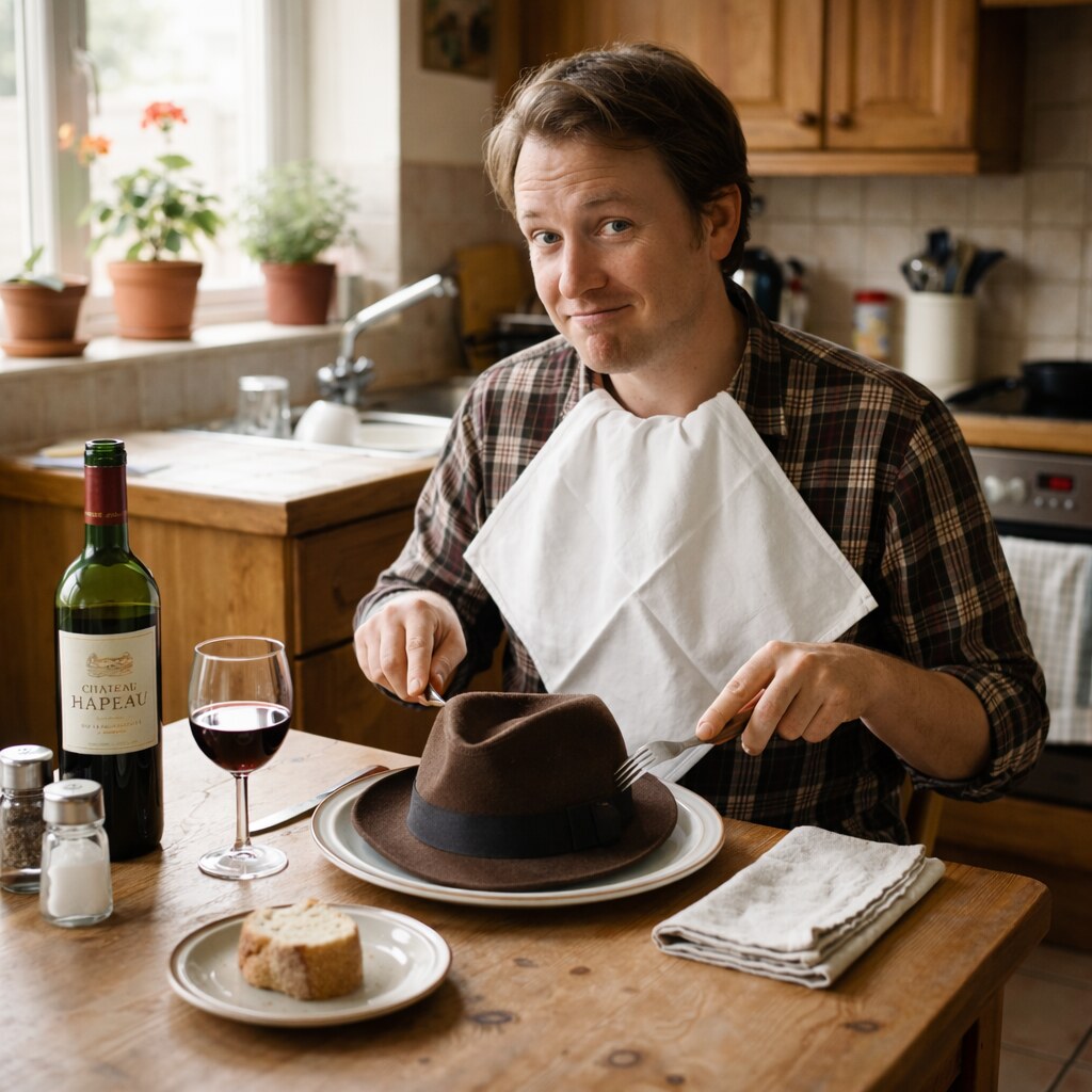 Generated image of a man eating his hat