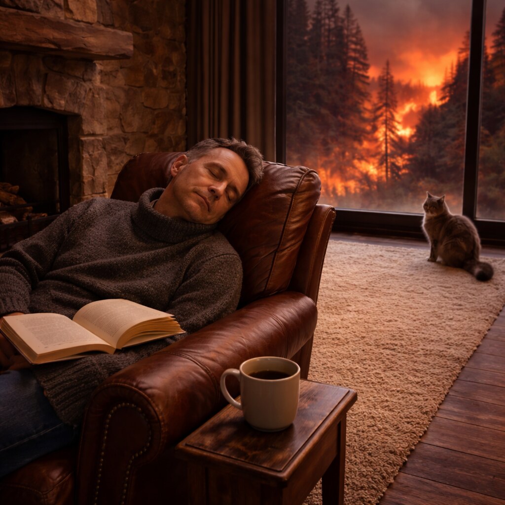 Generated image of a man lulled into a false sense of security