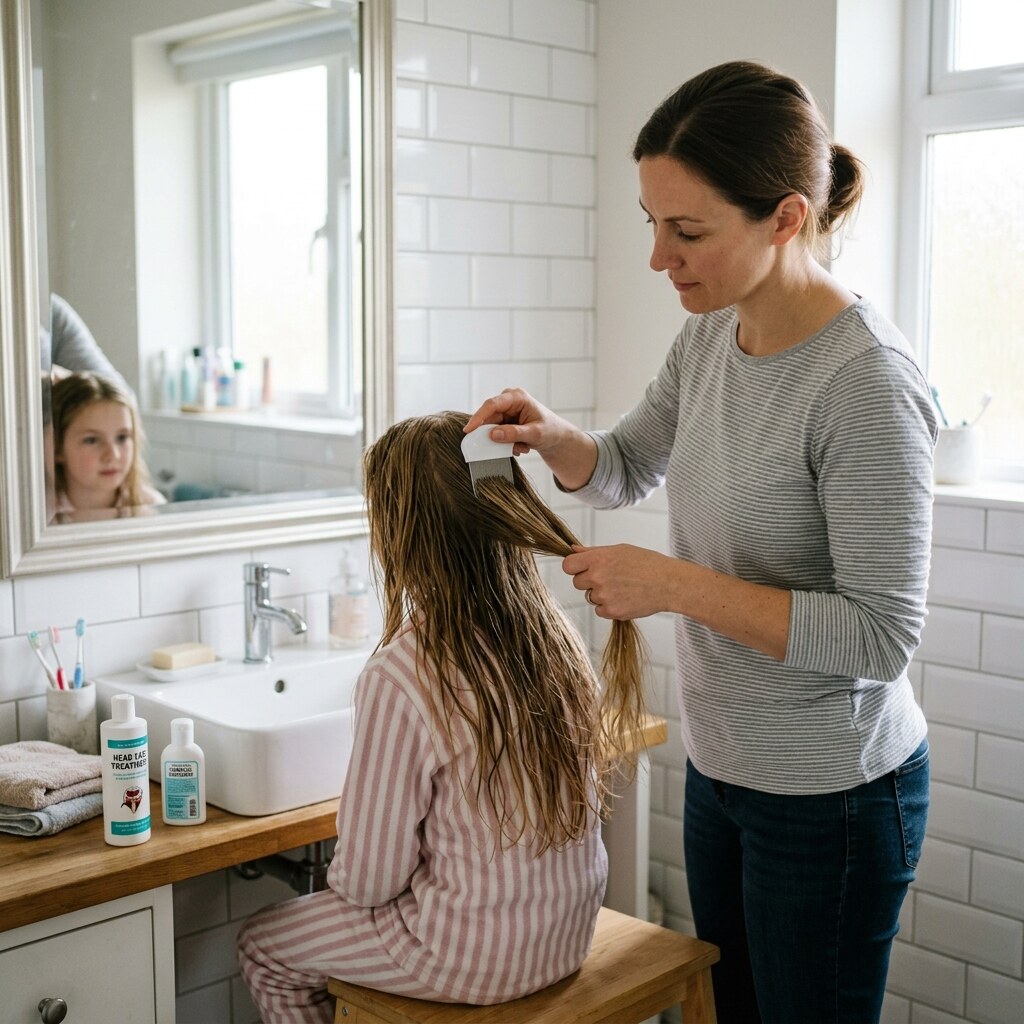 Generated image of woman combing her daughters hair for lice