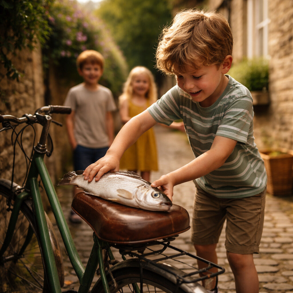 Generated image of a fish on a bicycle