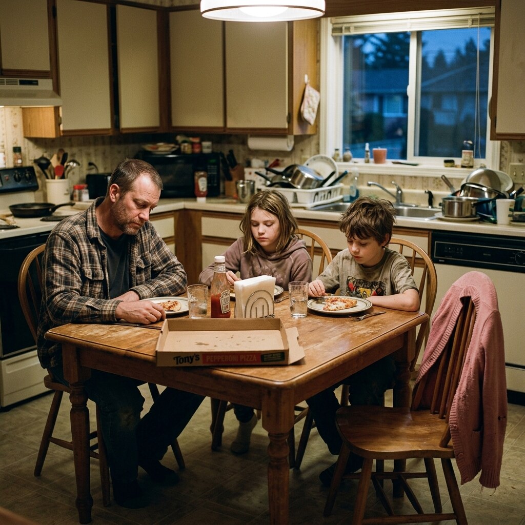 Generated image of a family missing the mother