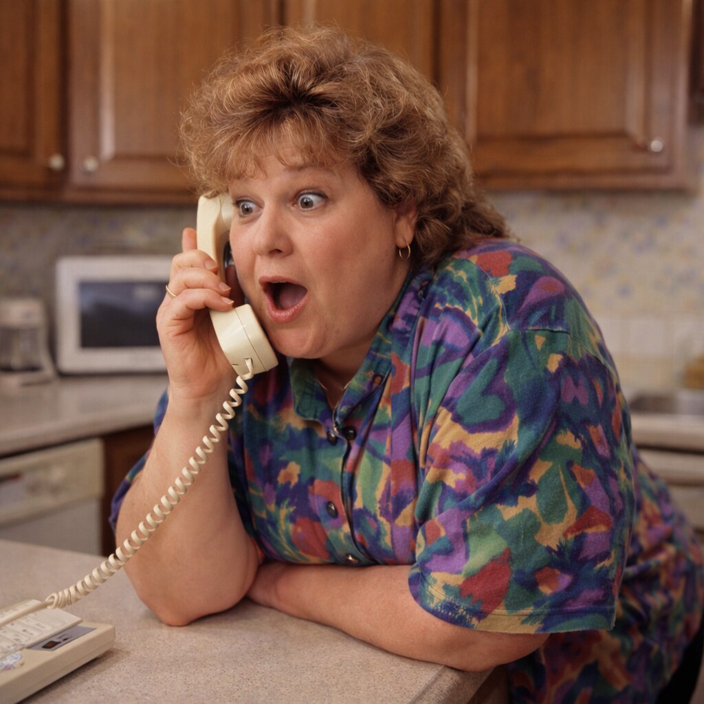 Generated image of a woman hearing gossip on the phone