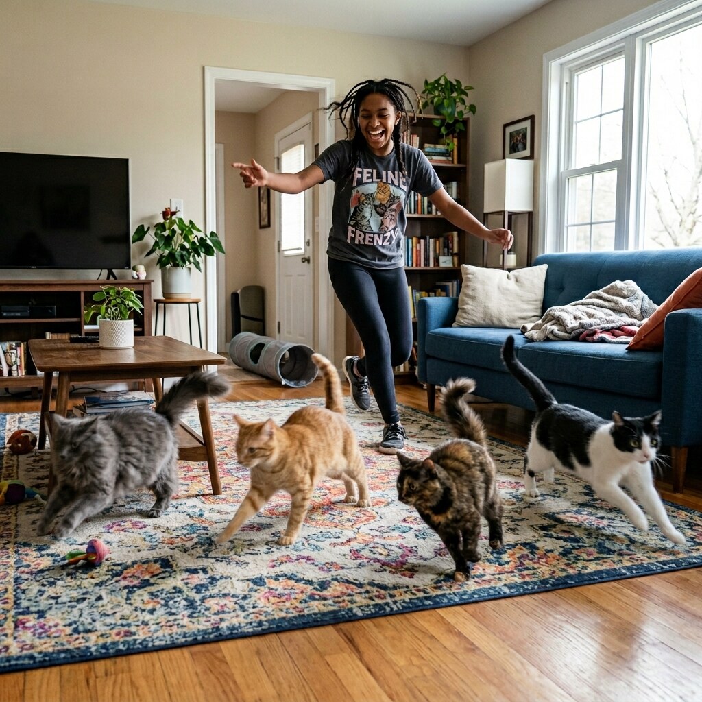 Generated image of a girl herding cats