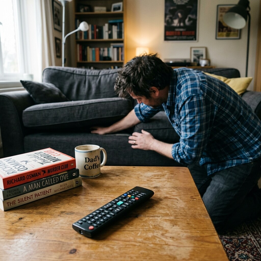 Generated image of a man searching for a remote control