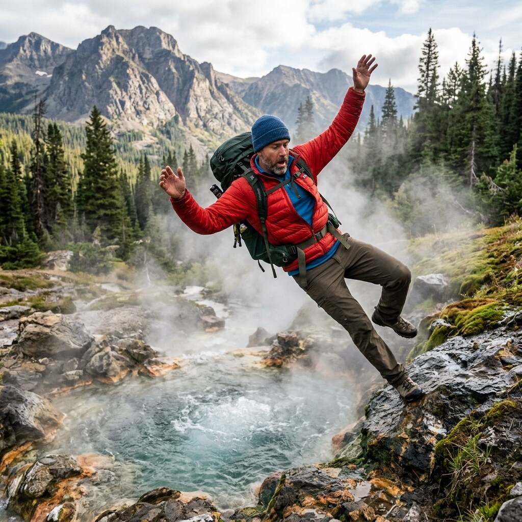 Generated image of a man about to fall in hot water