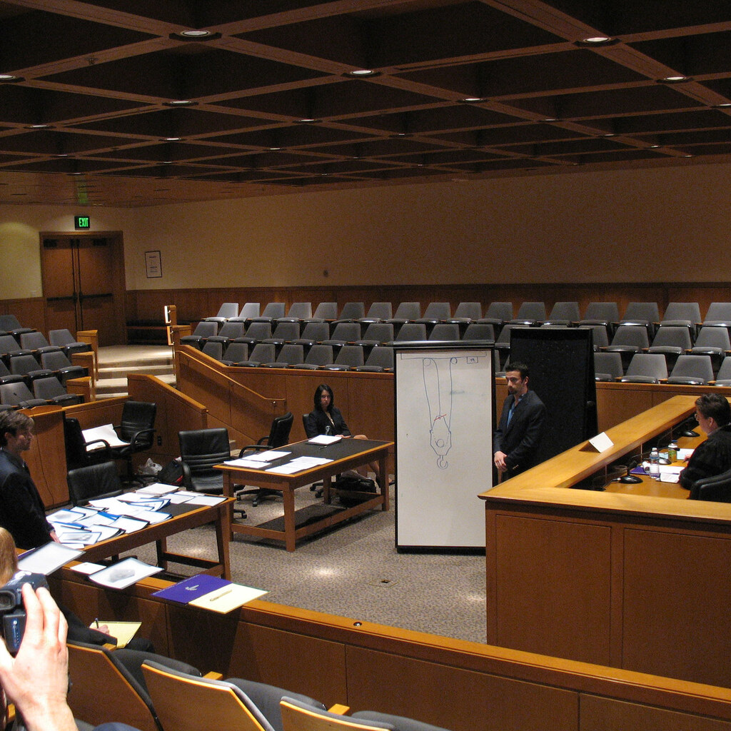 Photo of an empty courtroom