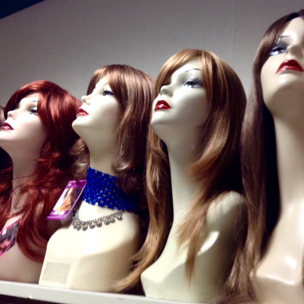 Photo of wig shop mannequins