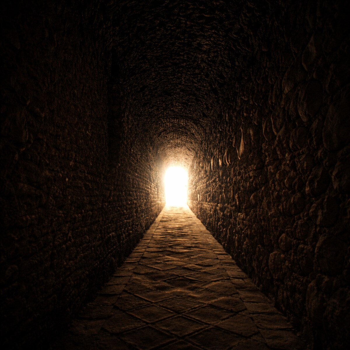 Altered image of a tunnel with light at the end