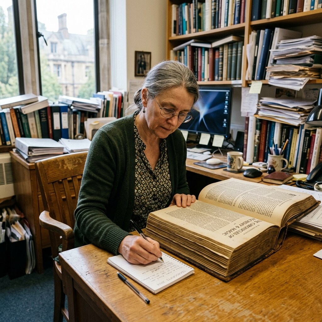 Generated image of a woman summarising a book