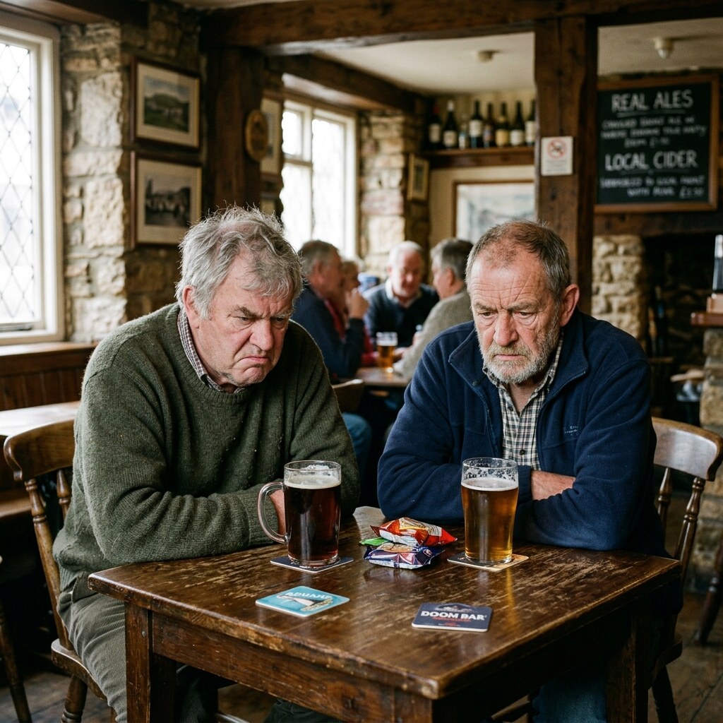 Photo of two grumpy old men in a pub
