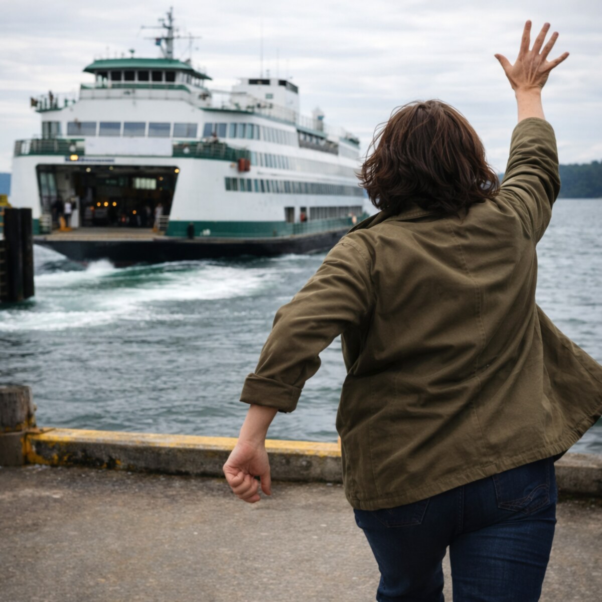 Generated image of someone missing a ferry