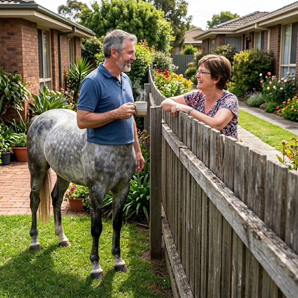 Generated image of a centaur having a nice chat over the fence