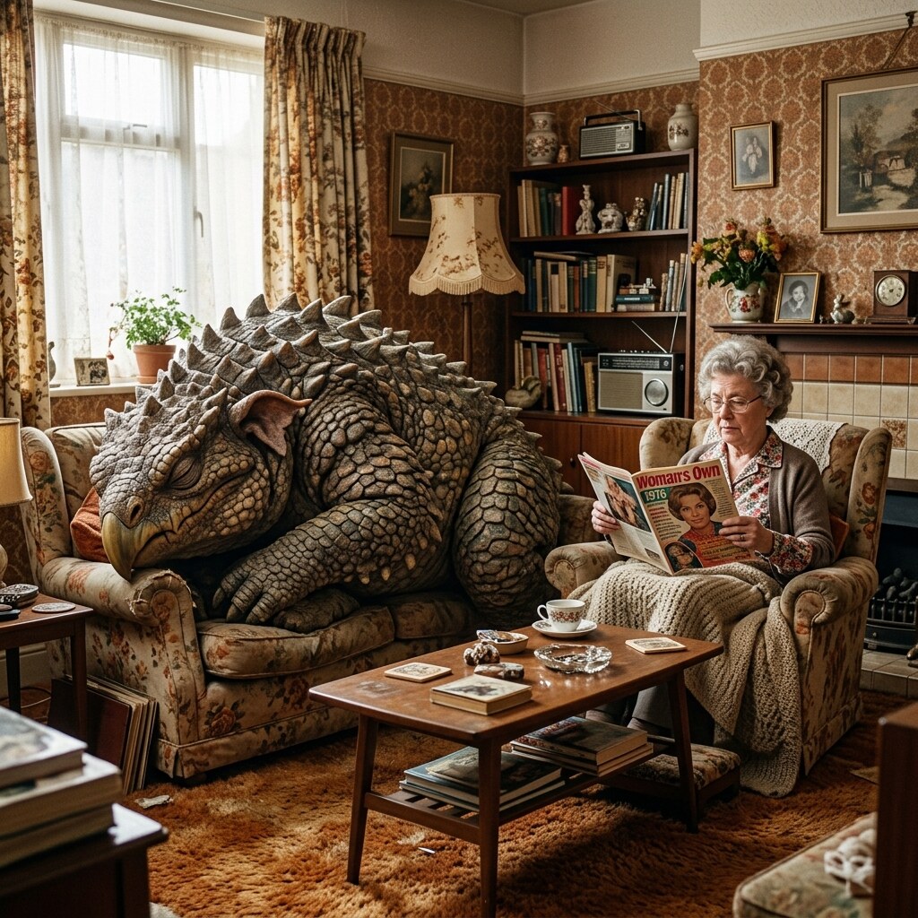 Generated image of a beast asleep on the sofa