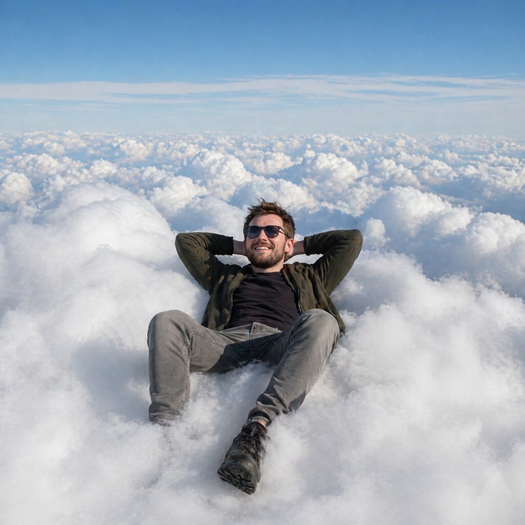 Generated photo of a man on top of the clouds