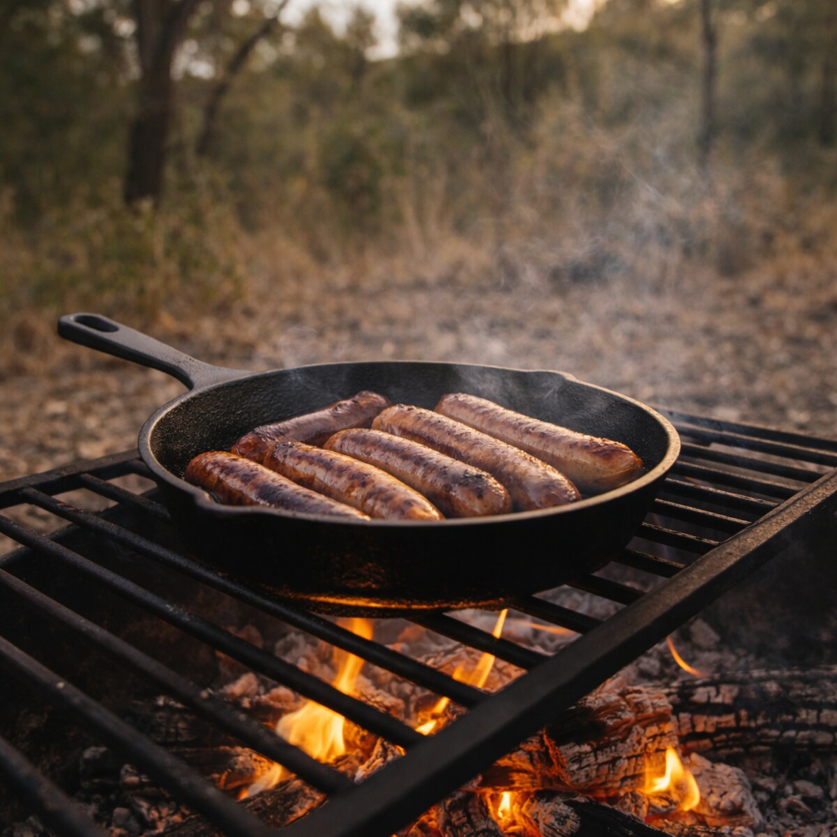 Generated photo of a frying pan on a campfire