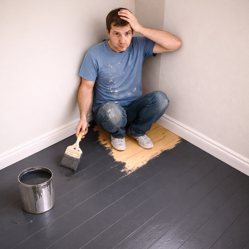 Generated image of a man painted into a corner