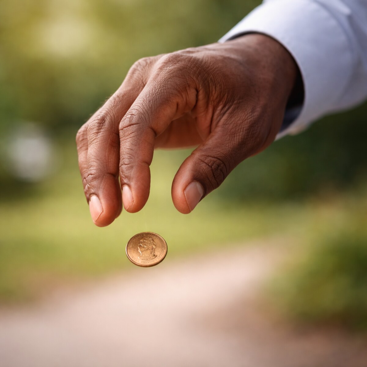 Generated photo of a hand dropping a penny