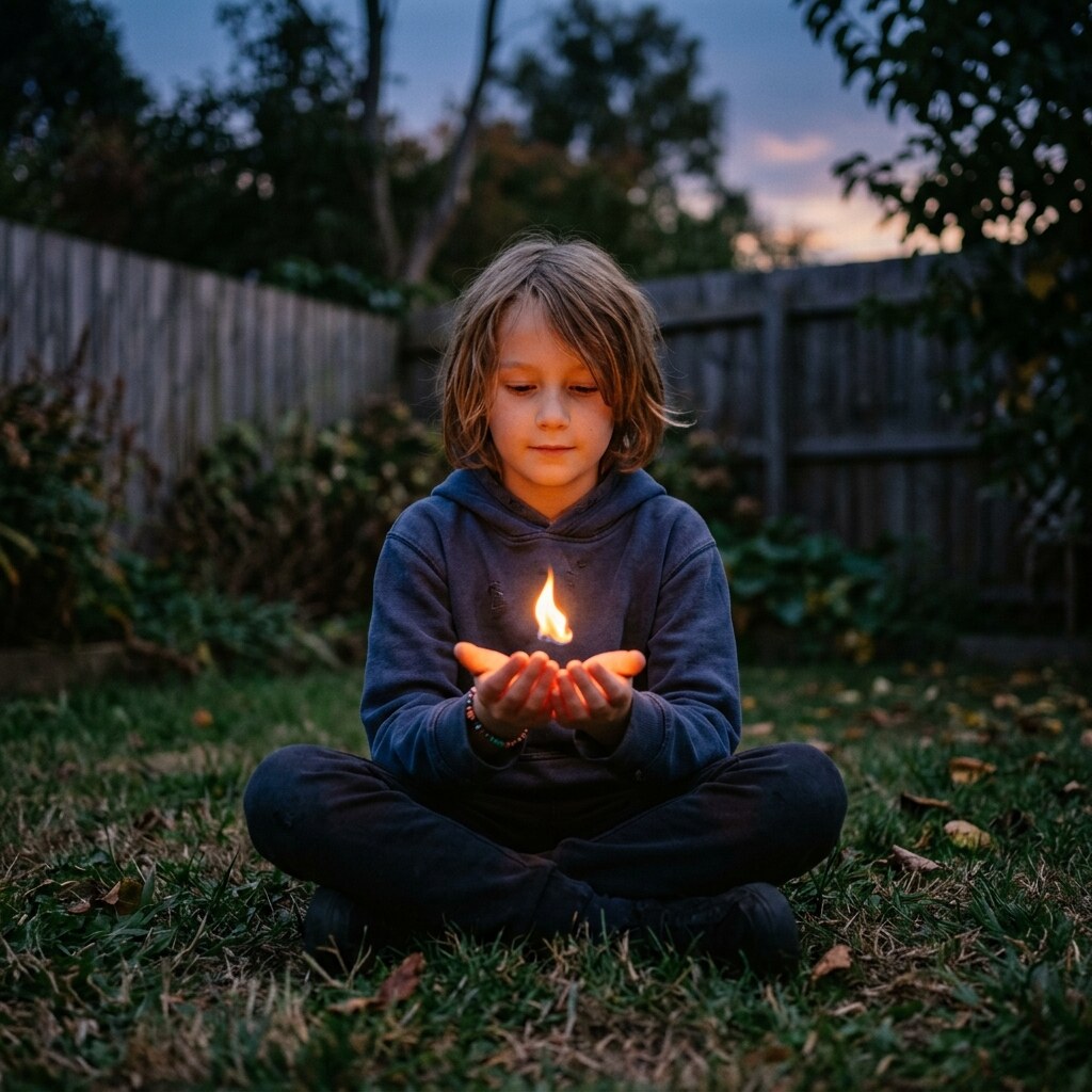 Generated image of a child playing with fire