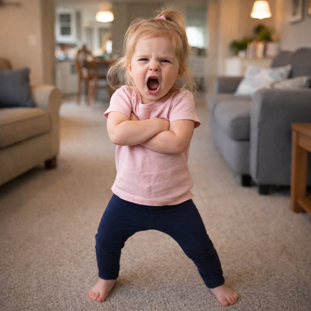 Generated image of a toddler saying no