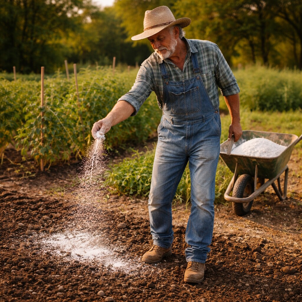 Generated image of a man spreading gypsum on his garden