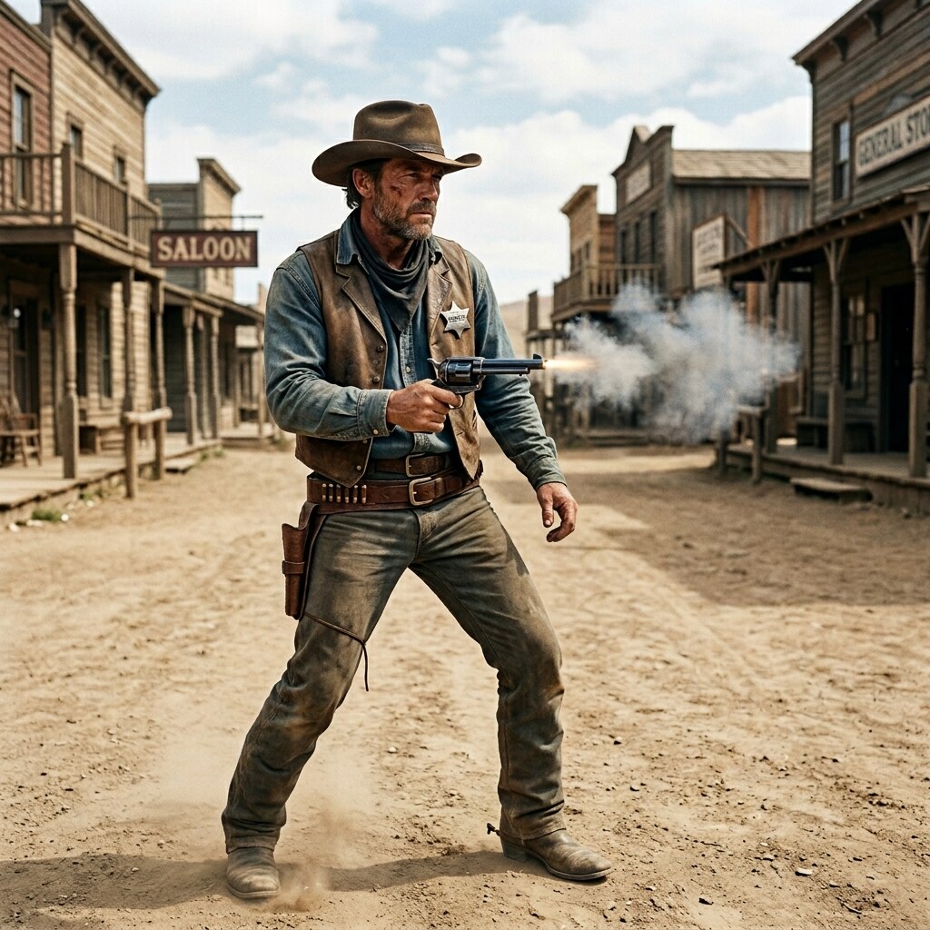 Generated image of a Sheriff shooting from the hip