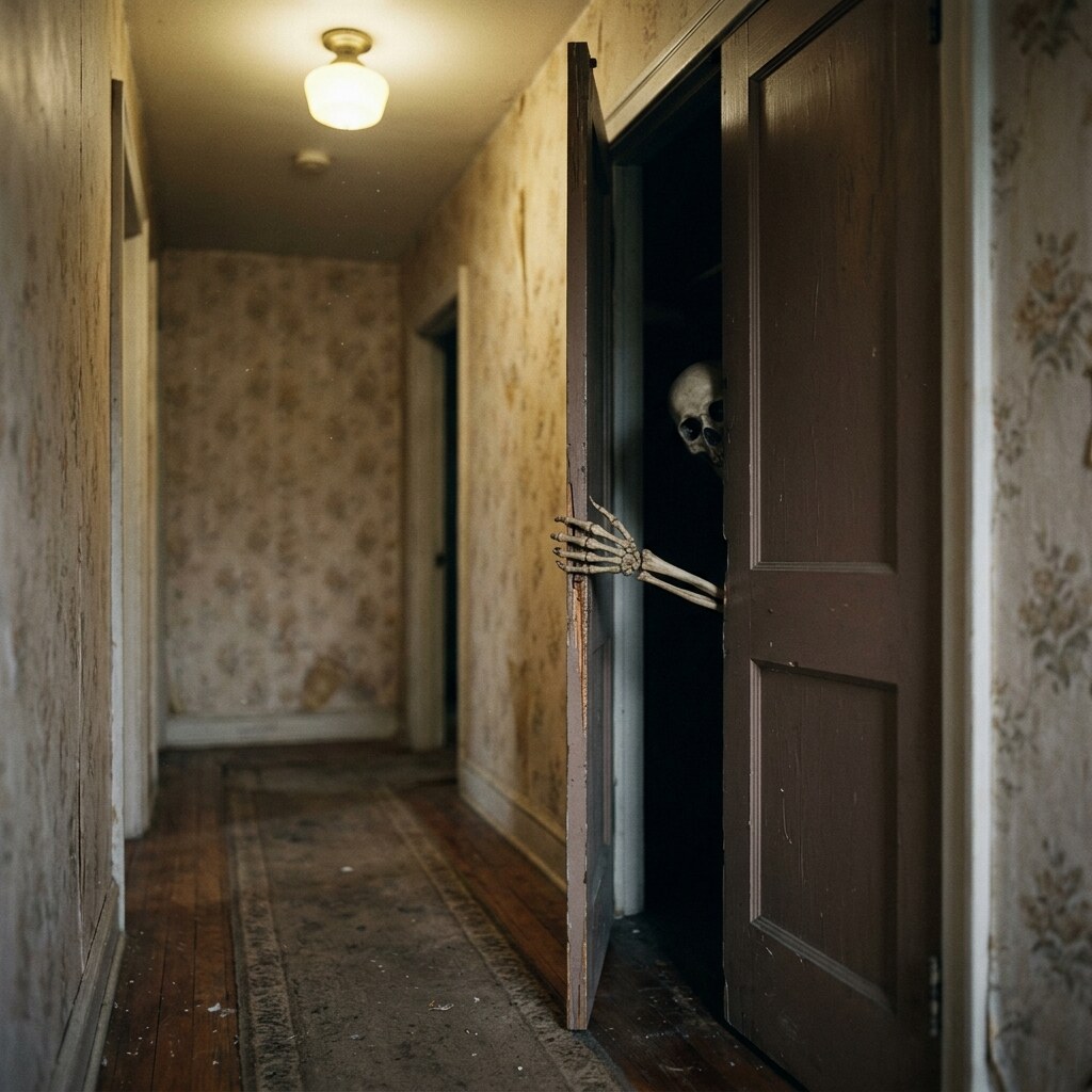 Generated image of a skeleton in a closet