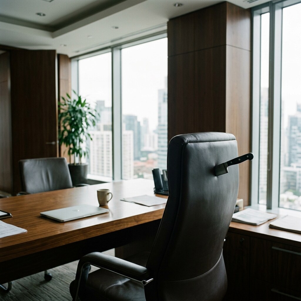 Generated image of a knife stabbed into the back of a chair