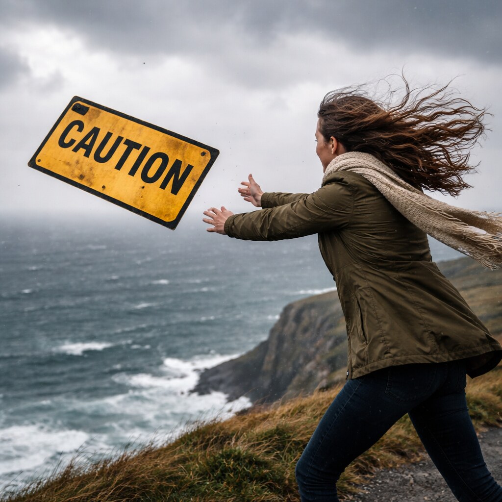 Generated image of a woman throwing caution to the wind