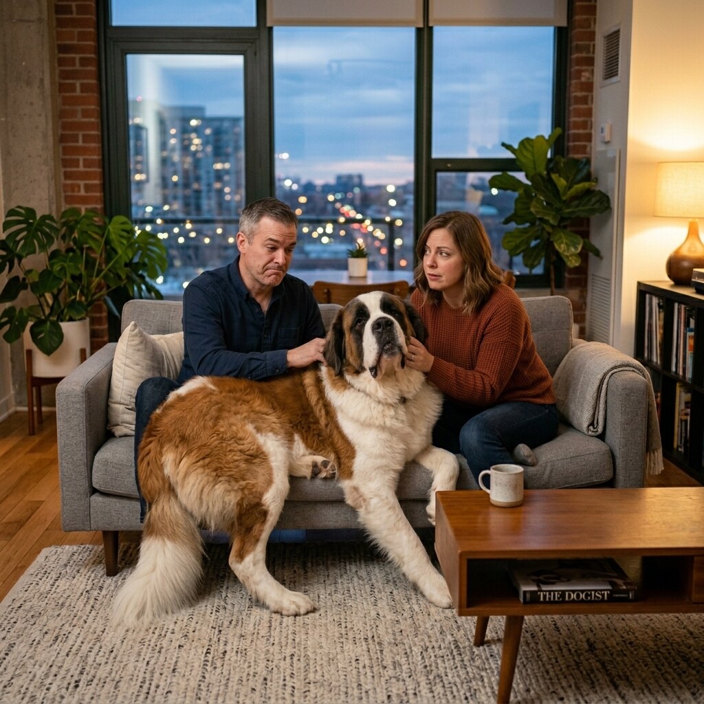 Generated image of a dog intruding on a couple's personal space