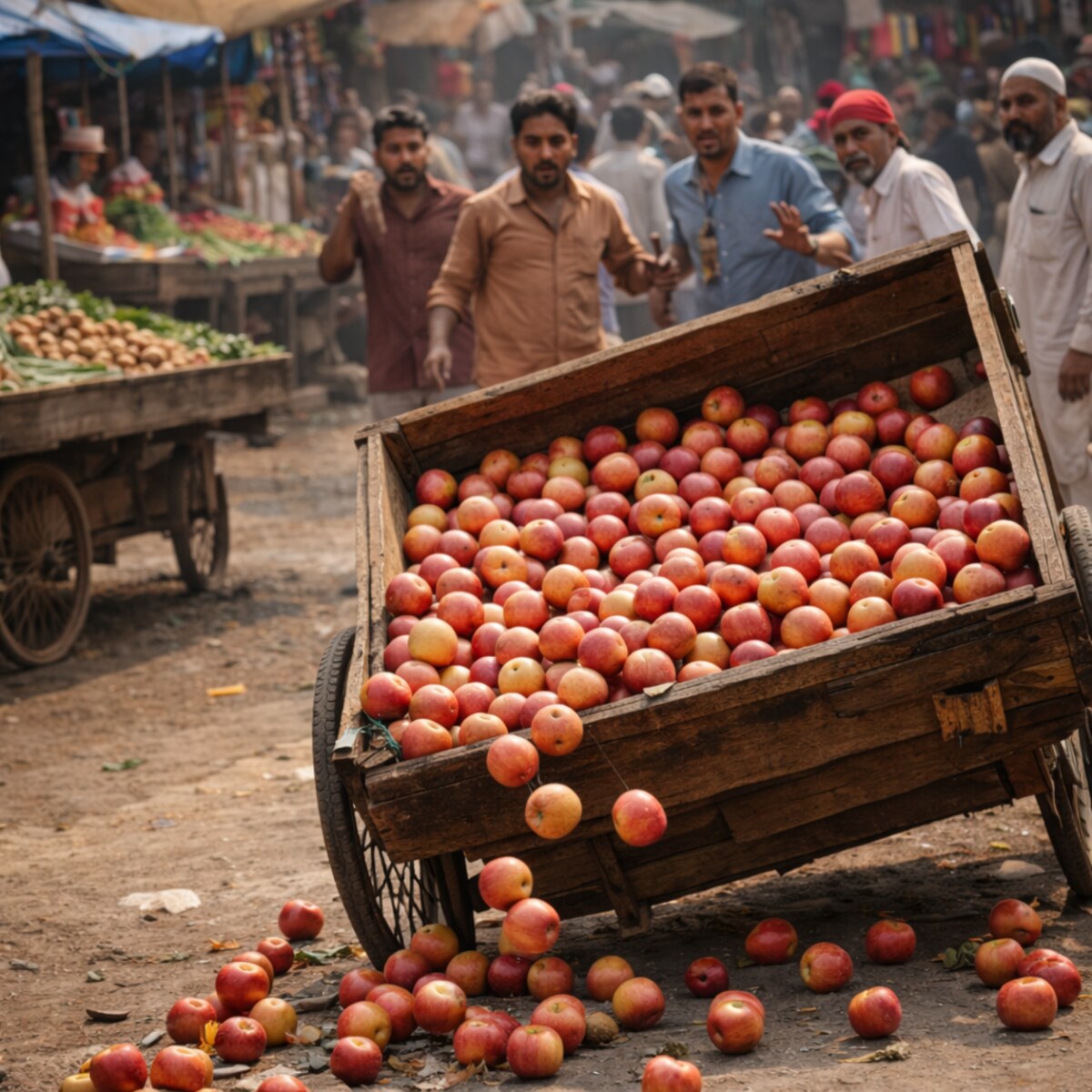 Generated image of upsetting the apple cart
